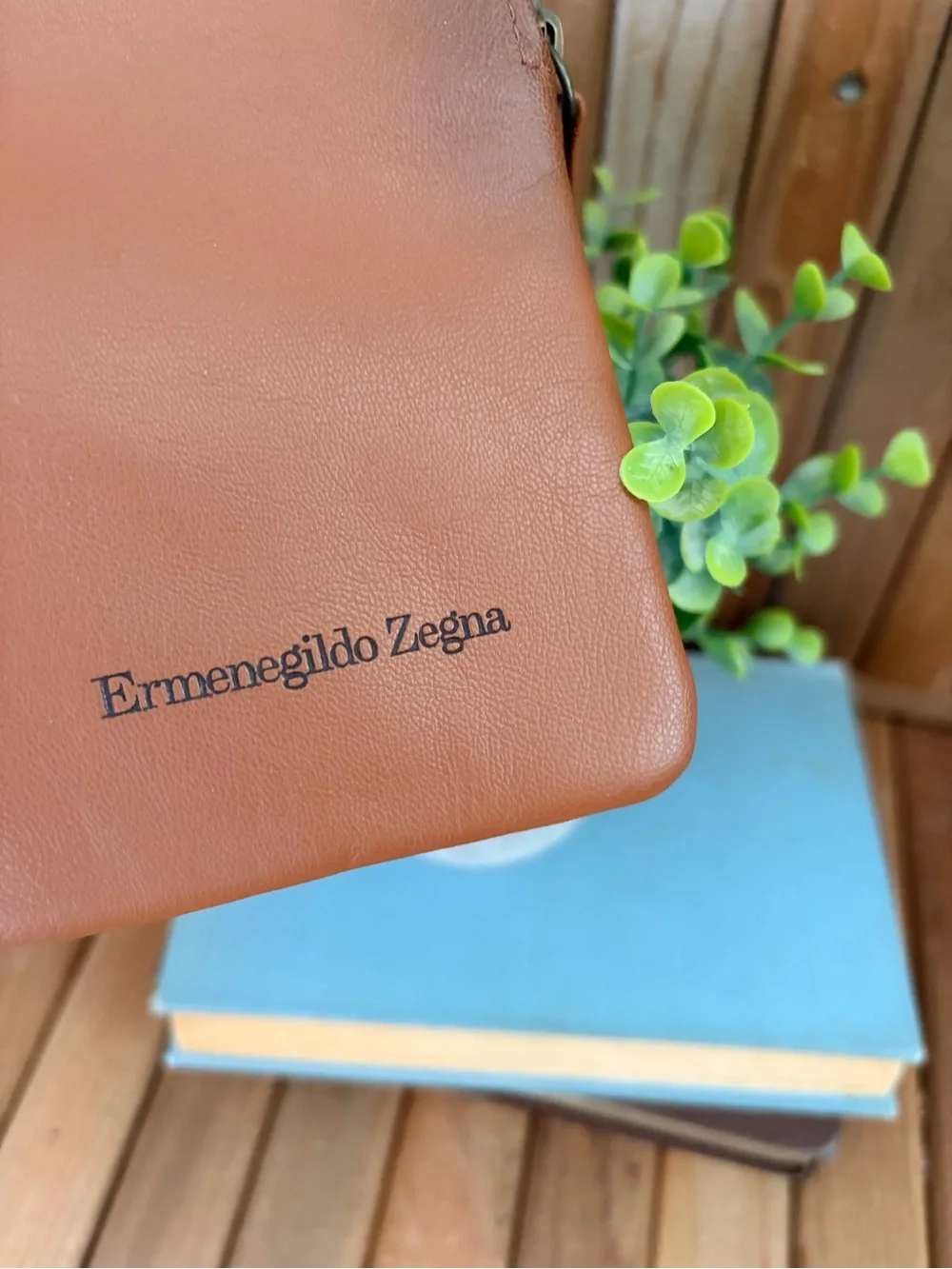 Ermenegildo Zegna Leather Zip Pouch Brown Designer Travel Case